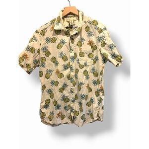 H&M LOGG Pineapple Shirt Mens Large Tropical Button Up Cotton Short Sleeve Summe